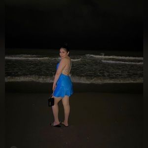 ZARA BLUE BACKLESS SATIN DRESS